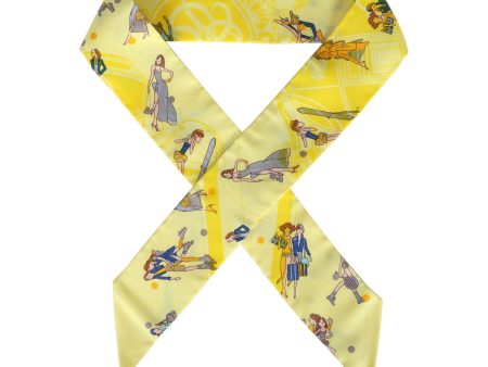 Hermes  Ex-Libris Les Parisie  Jaune Soufre Silk Twilly Pair Cheap