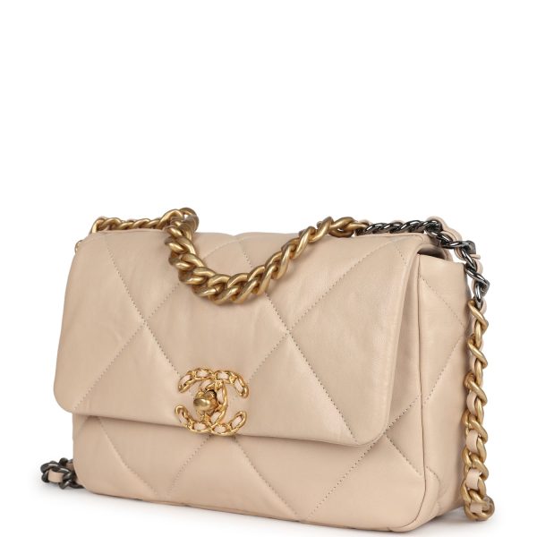 Chanel Medium 19 Flap Beige Lambskin Mixed Metal Hardware For Discount