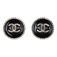 Chanel Small Round CC Button Earrings Black Enamel Light Gold Tone Metal Fashion