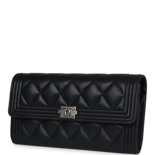 Chanel Boy Long Flap Wallet Black Caviar Aged Ruthenium Hardware Online