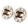 Chanel CC Round Stud Earrings White Black Enamel Gold Hardware Sale