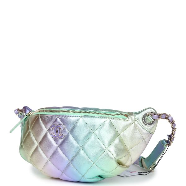 Chanel Belt Bag Rainbow Metallic Lambskin Light Gold Hardware Online Hot Sale