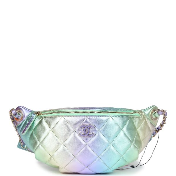 Chanel Belt Bag Rainbow Metallic Lambskin Light Gold Hardware Online Hot Sale